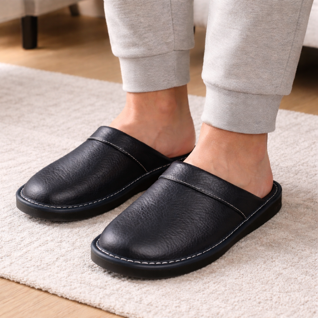 Men's Leather Slippers | Slip-On Design | Indoor Comfort