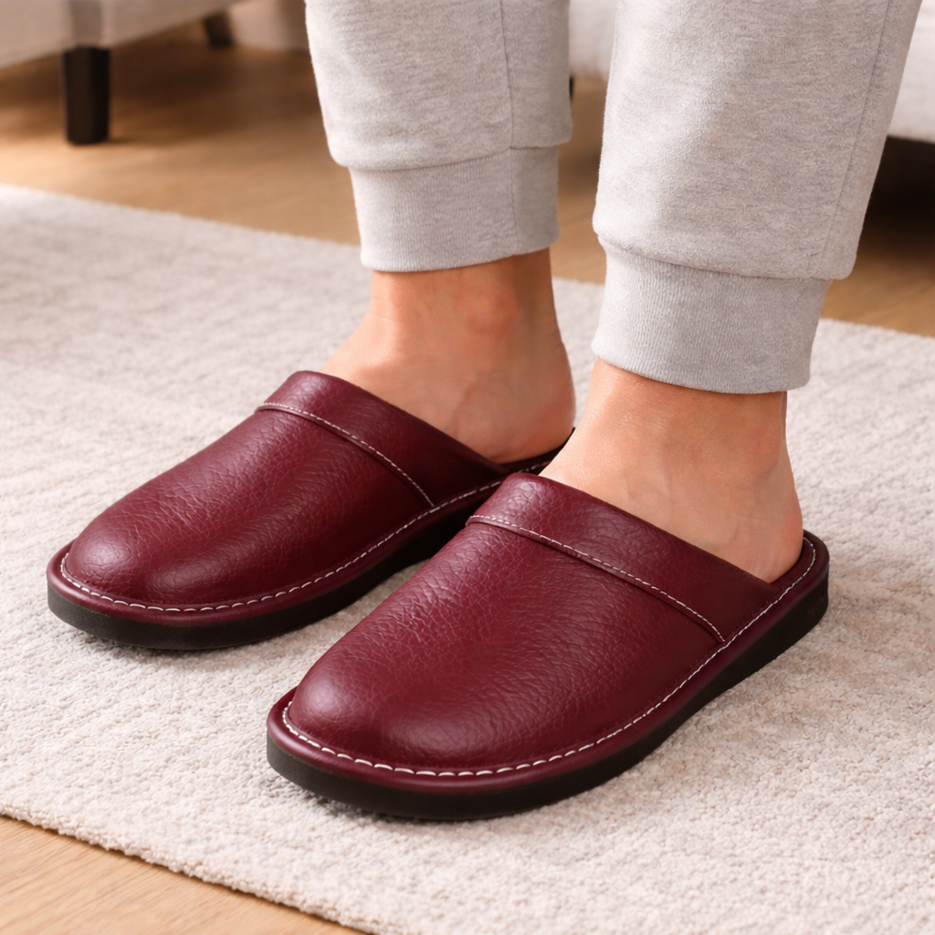 Men's Leather Slippers | Slip-On Design | Indoor Comfort