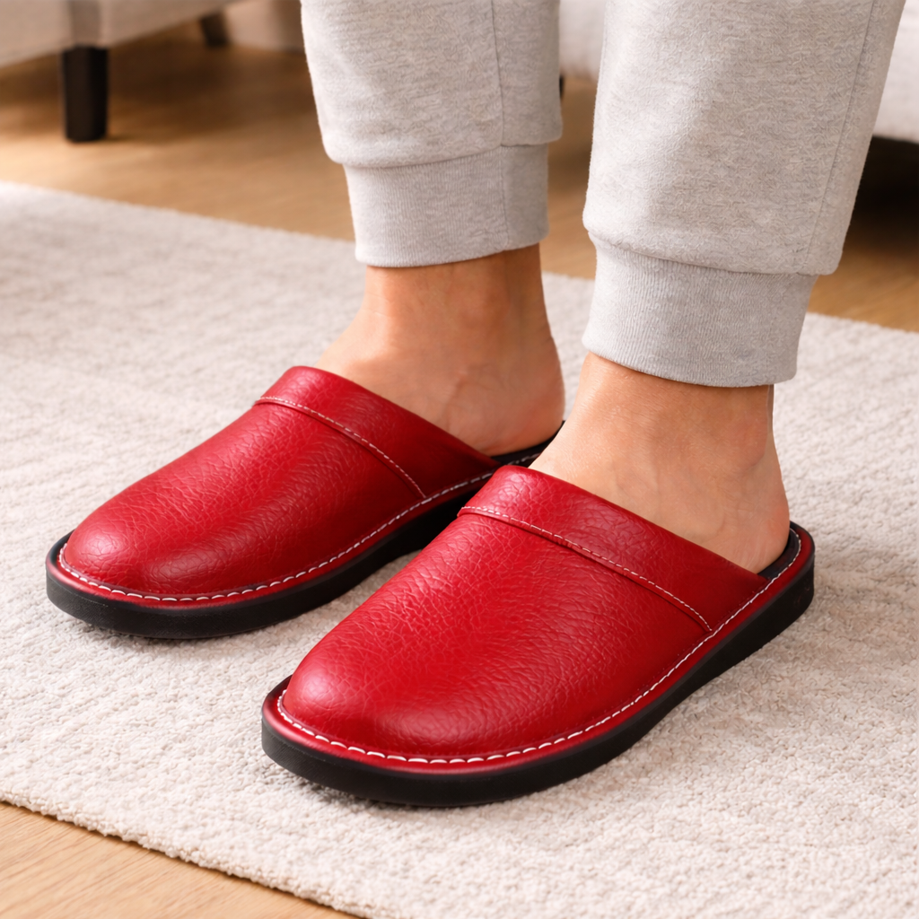 Men's Leather Slippers | Slip-On Design | Indoor Comfort