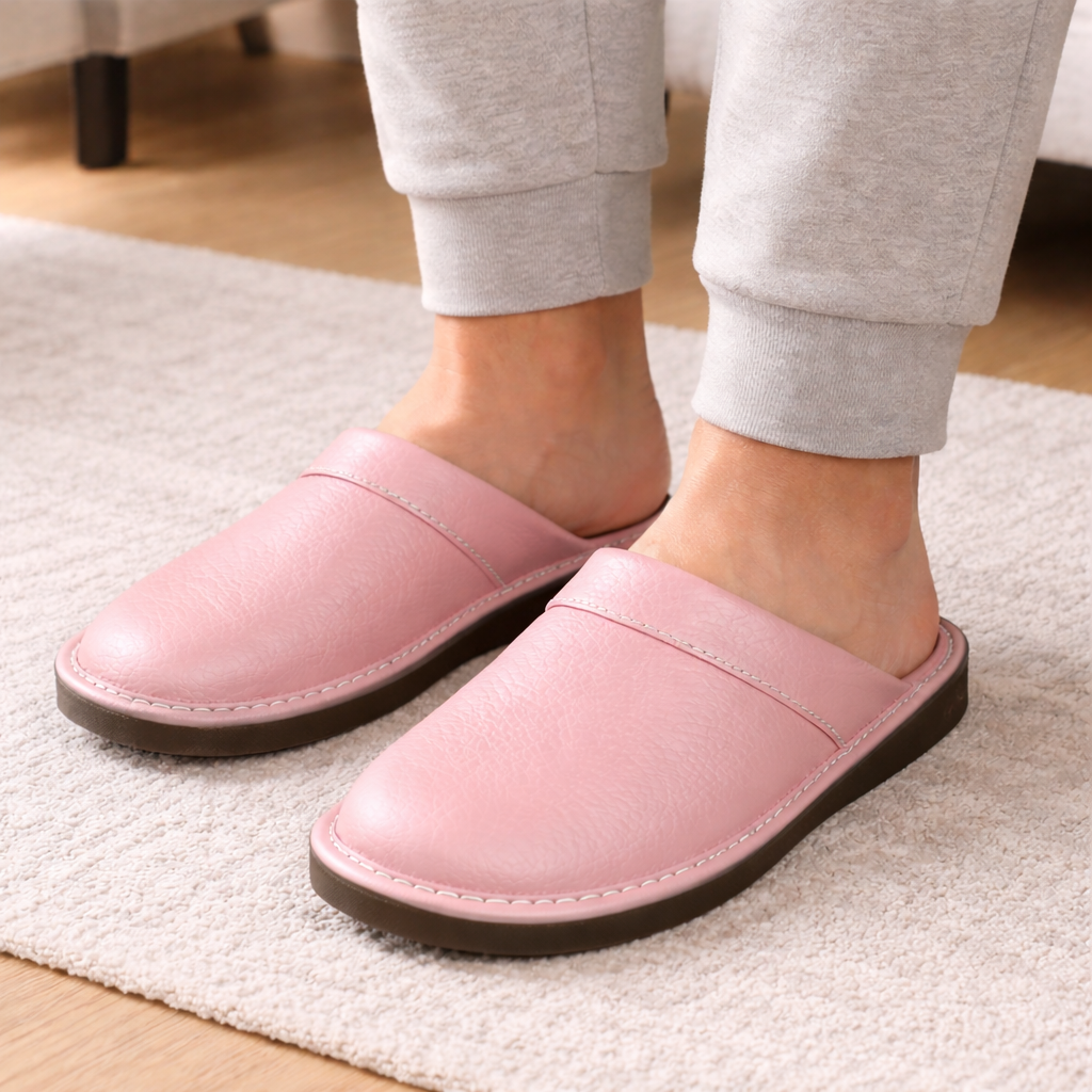 Men's Leather Slippers | Slip-On Design | Indoor Comfort