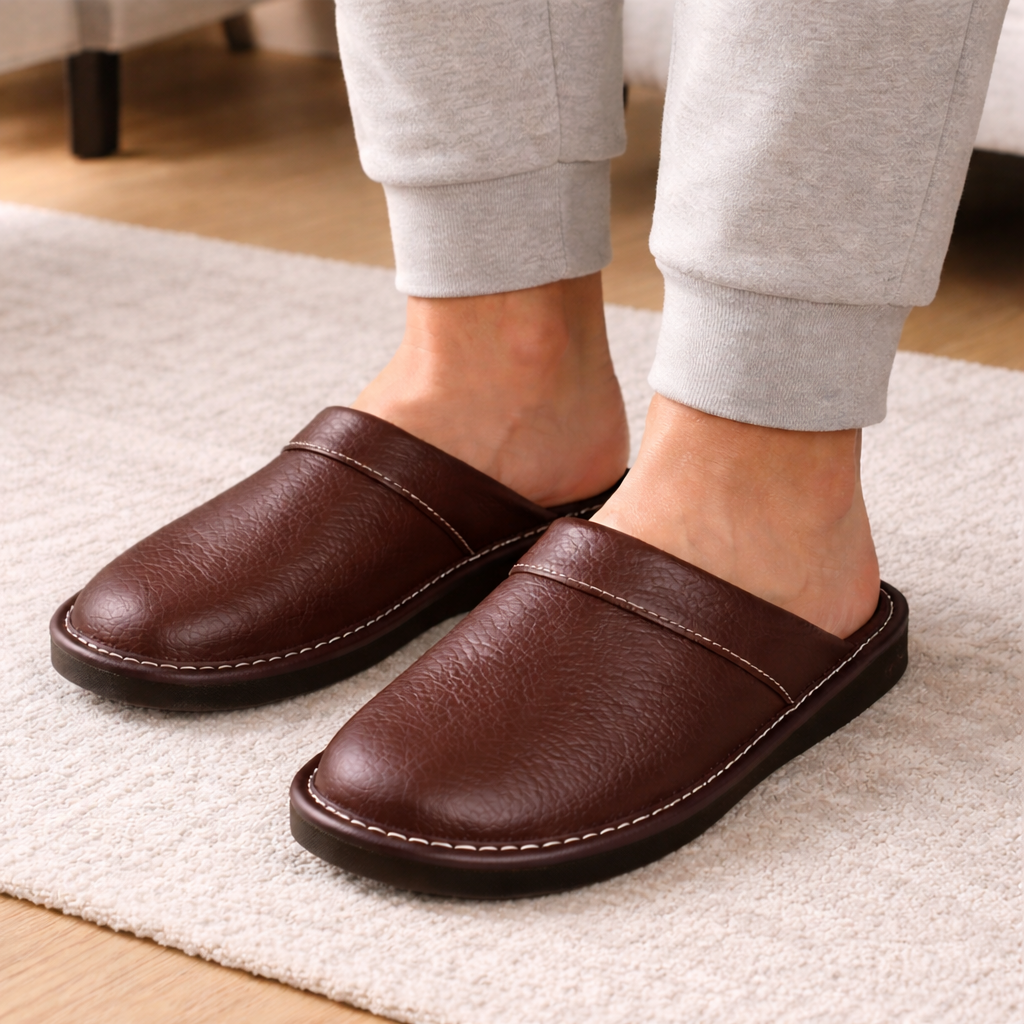 Men's Leather Slippers | Slip-On Design | Indoor Comfort
