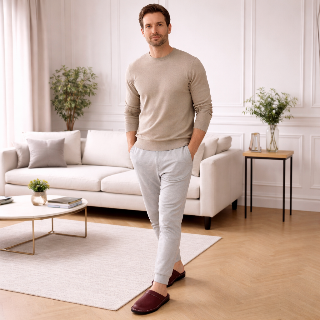Men's Leather Slippers | Slip-On Design | Indoor Comfort