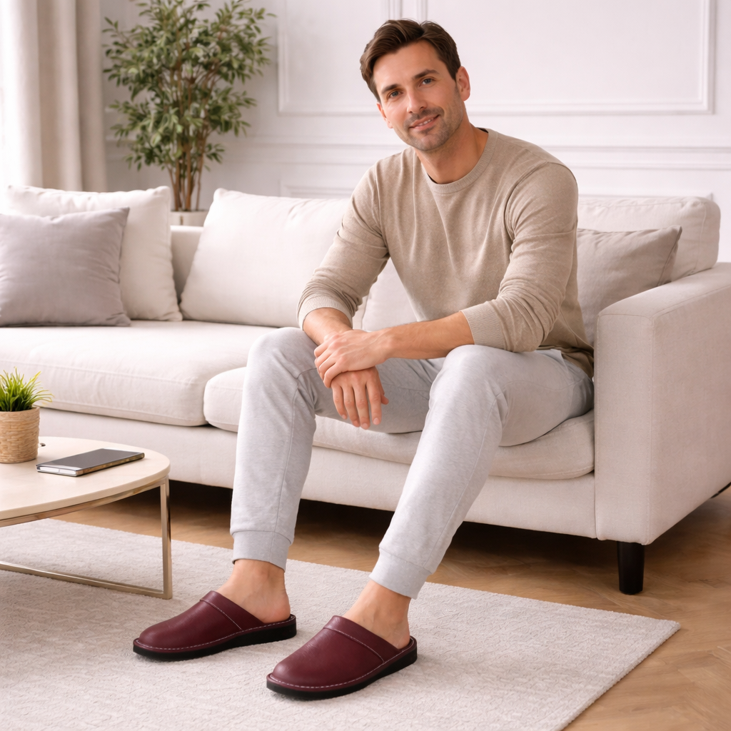 Men's Leather Slippers | Slip-On Design | Indoor Comfort