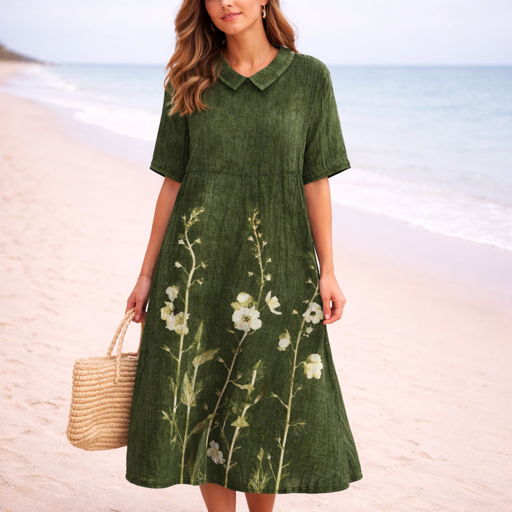 Women's Floral Summer Dress | Midi V-Neck | Casual Beach Style