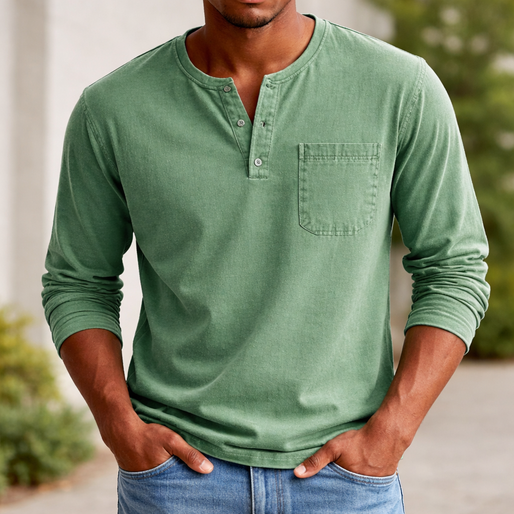 Men's Henley Shirt | Long Sleeve Cotton | Casual Style