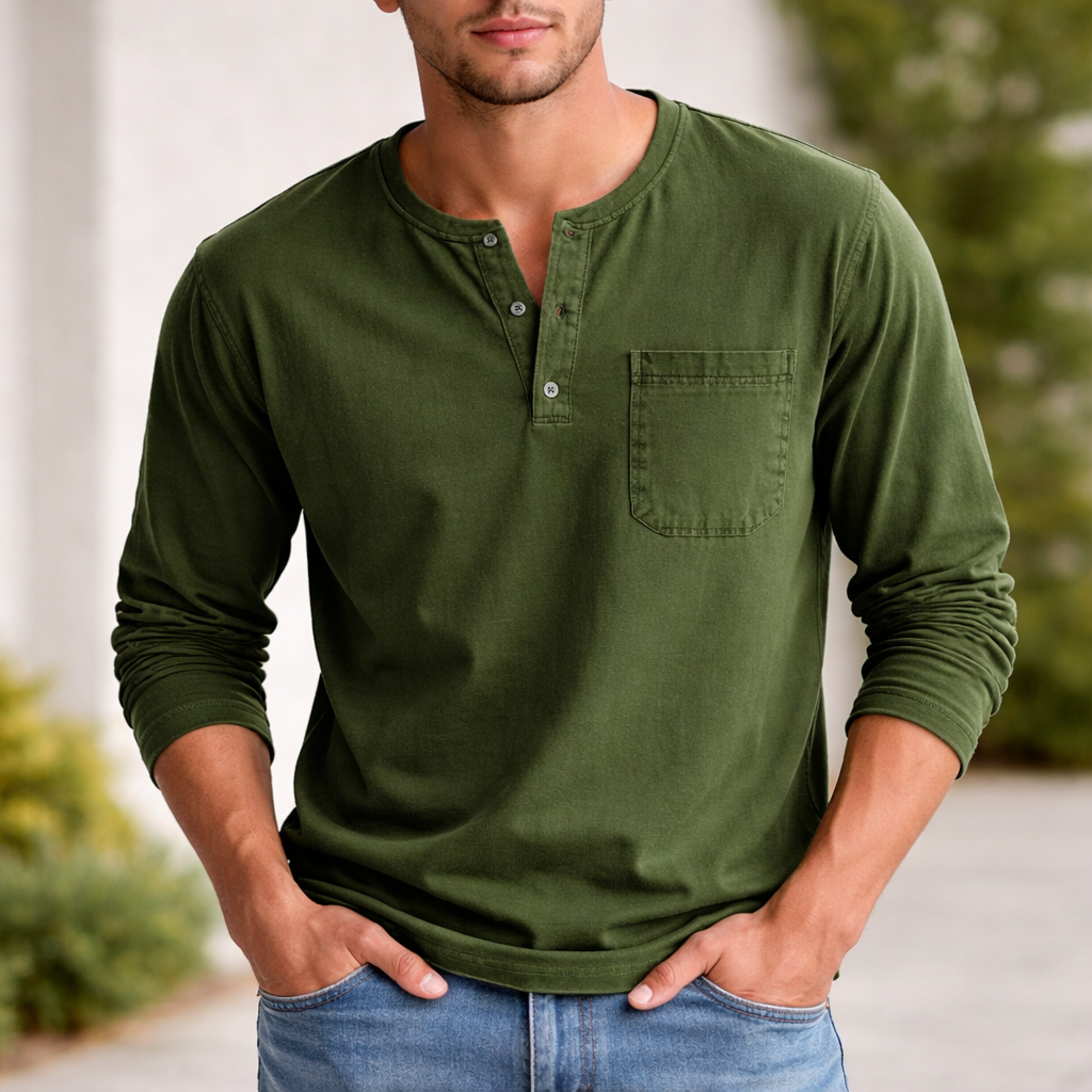 Men's Henley Shirt | Long Sleeve Cotton | Casual Style