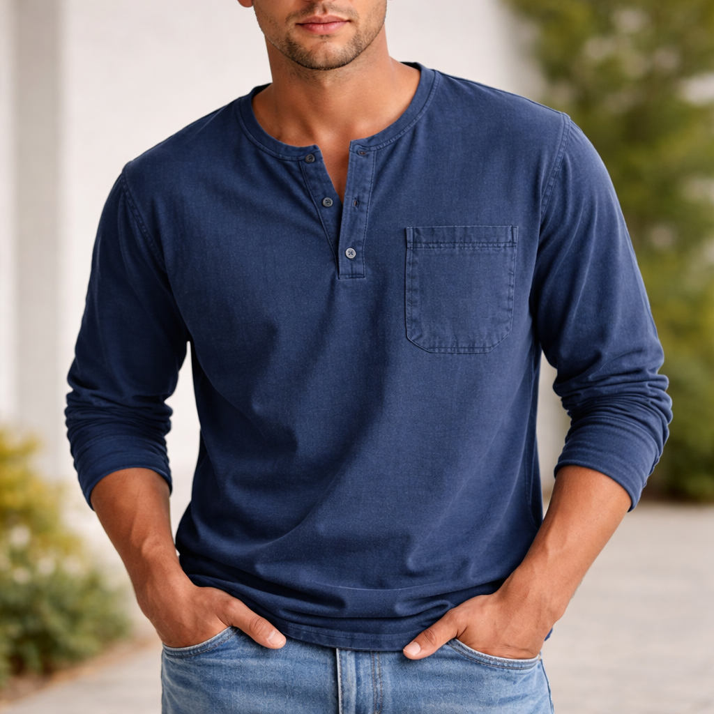 Men's Henley Shirt | Long Sleeve Cotton | Casual Style