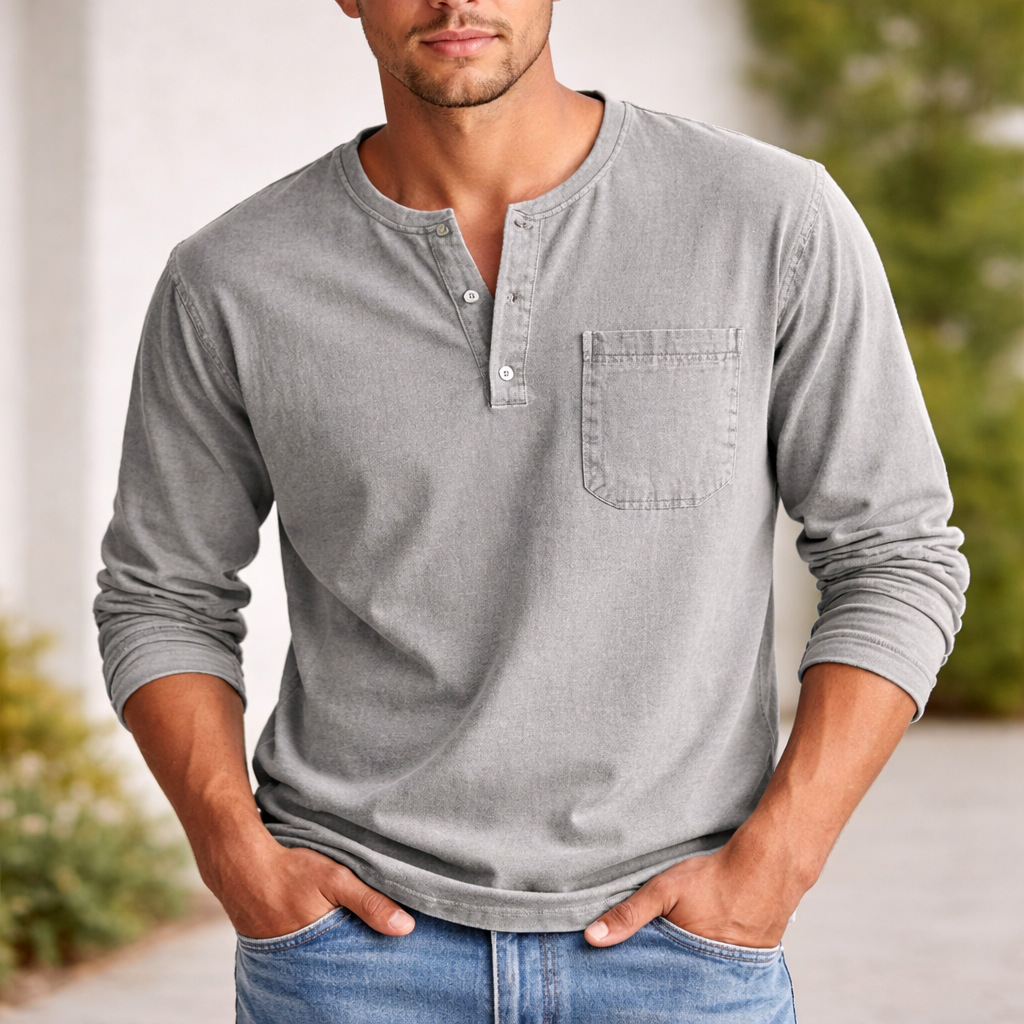 Men's Henley Shirt | Long Sleeve Cotton | Casual Style