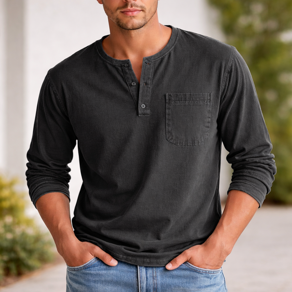 Men's Henley Shirt | Long Sleeve Cotton | Casual Style