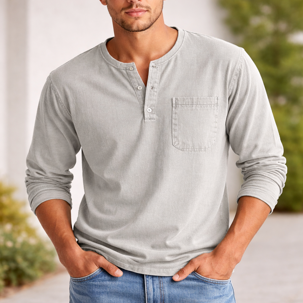 Men's Henley Shirt | Long Sleeve Cotton | Casual Style