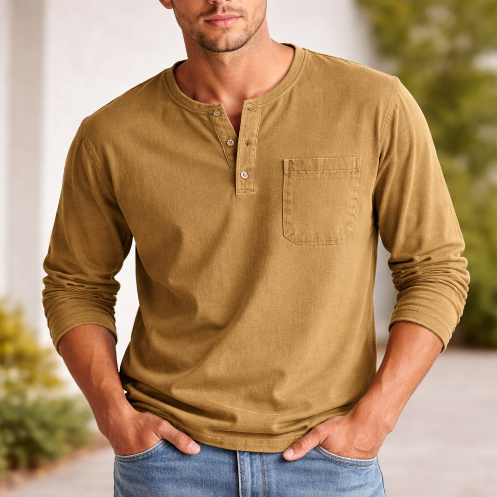 Men's Henley Shirt | Long Sleeve Cotton | Casual Style