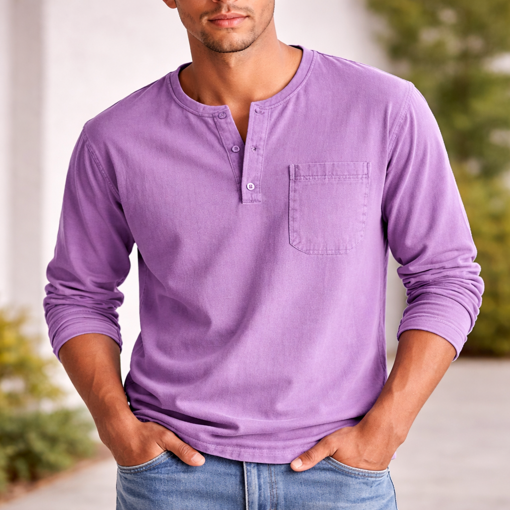 Men's Henley Shirt | Long Sleeve Cotton | Casual Style