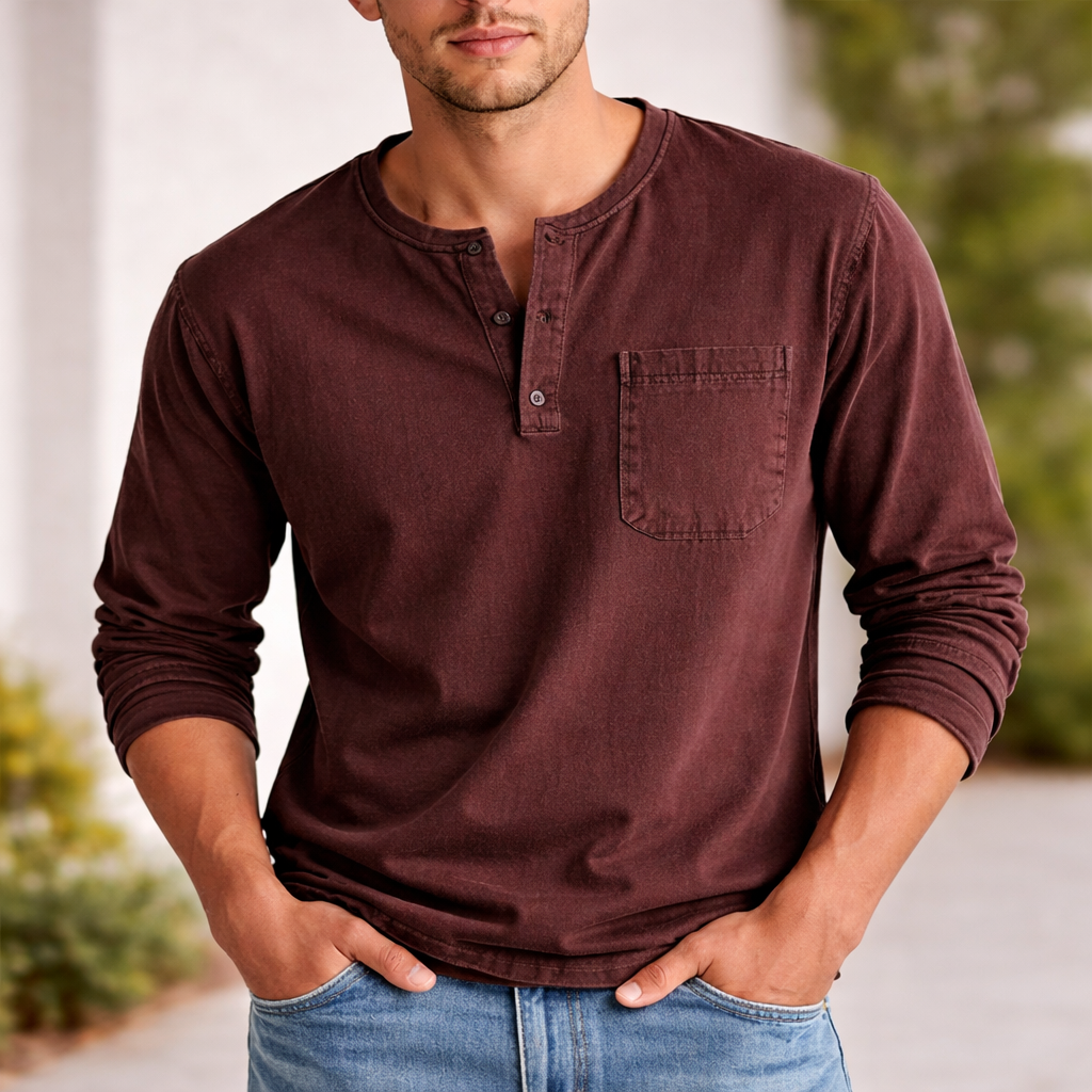 Men's Henley Shirt | Long Sleeve Cotton | Casual Style
