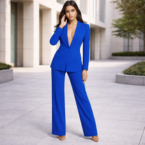 Women's Tailored Blazer and Straight-Leg Trousers Suit Set