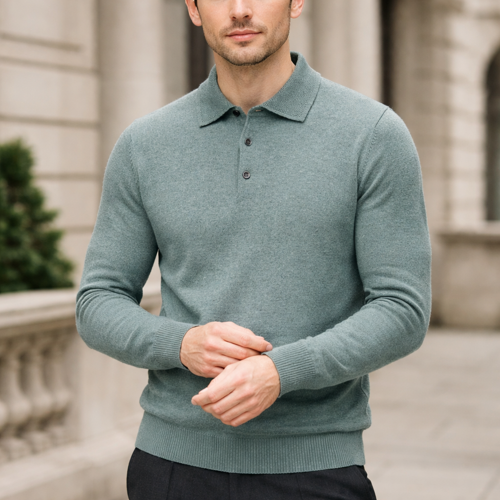 Men’s Polo Knit Sweater - Soft Pullover Long Sleeve