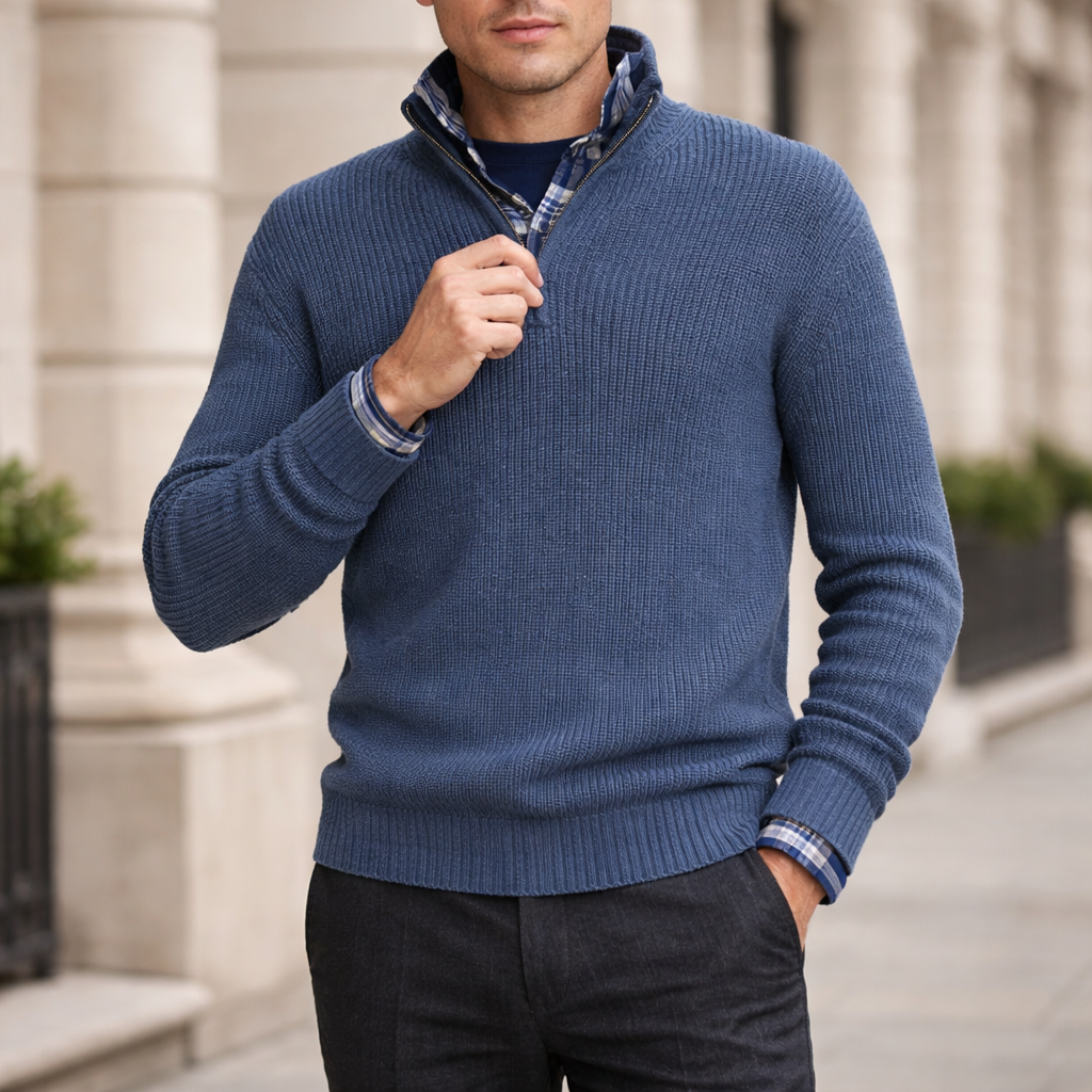 Men’s Ribbed Sweater | Quarter zip | Winter knit