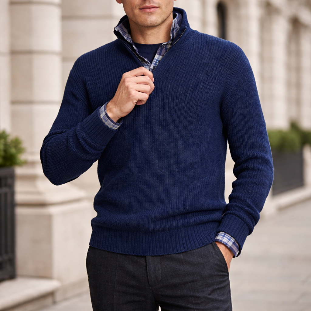 Men’s Ribbed Sweater | Quarter zip | Winter knit