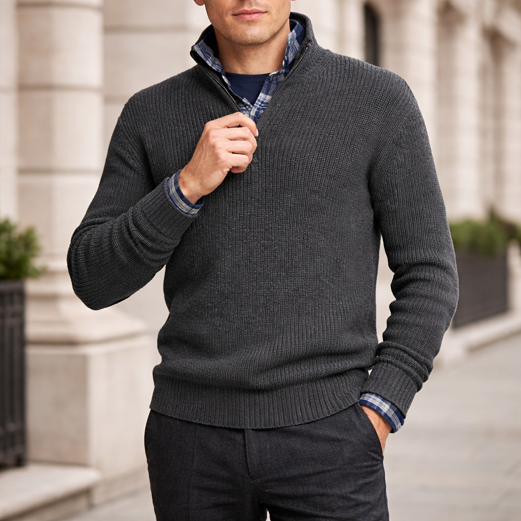 Men’s Ribbed Sweater | Quarter zip | Winter knit