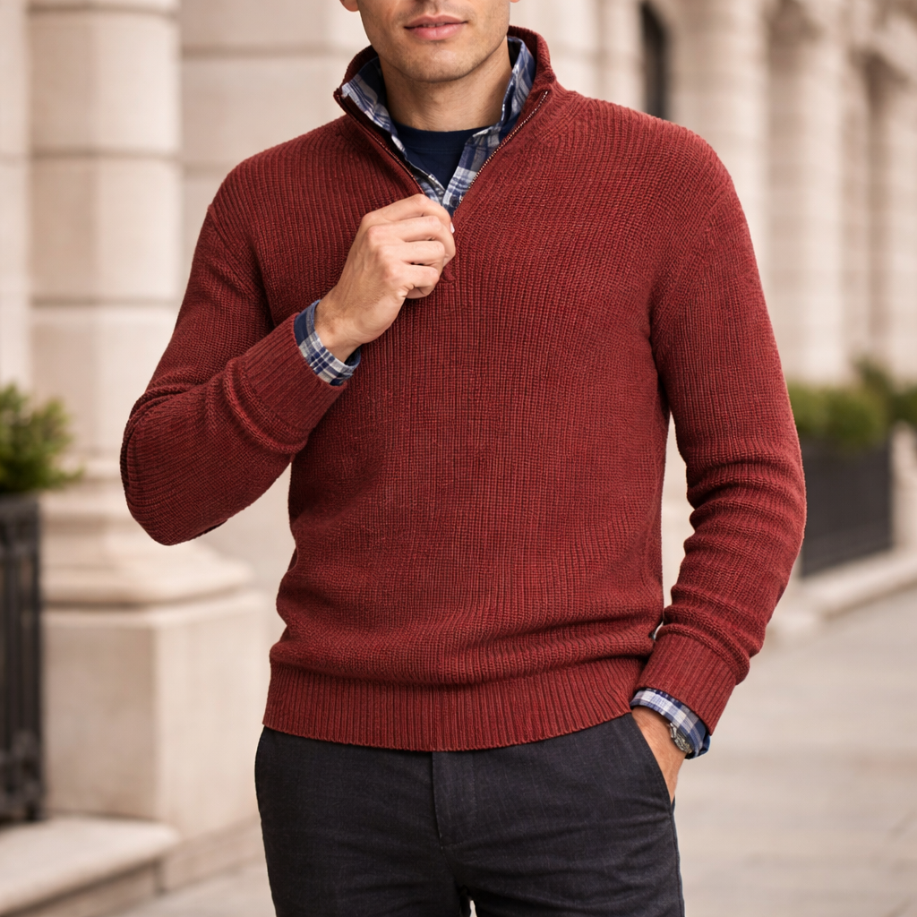 Men’s Ribbed Sweater | Quarter zip | Winter knit