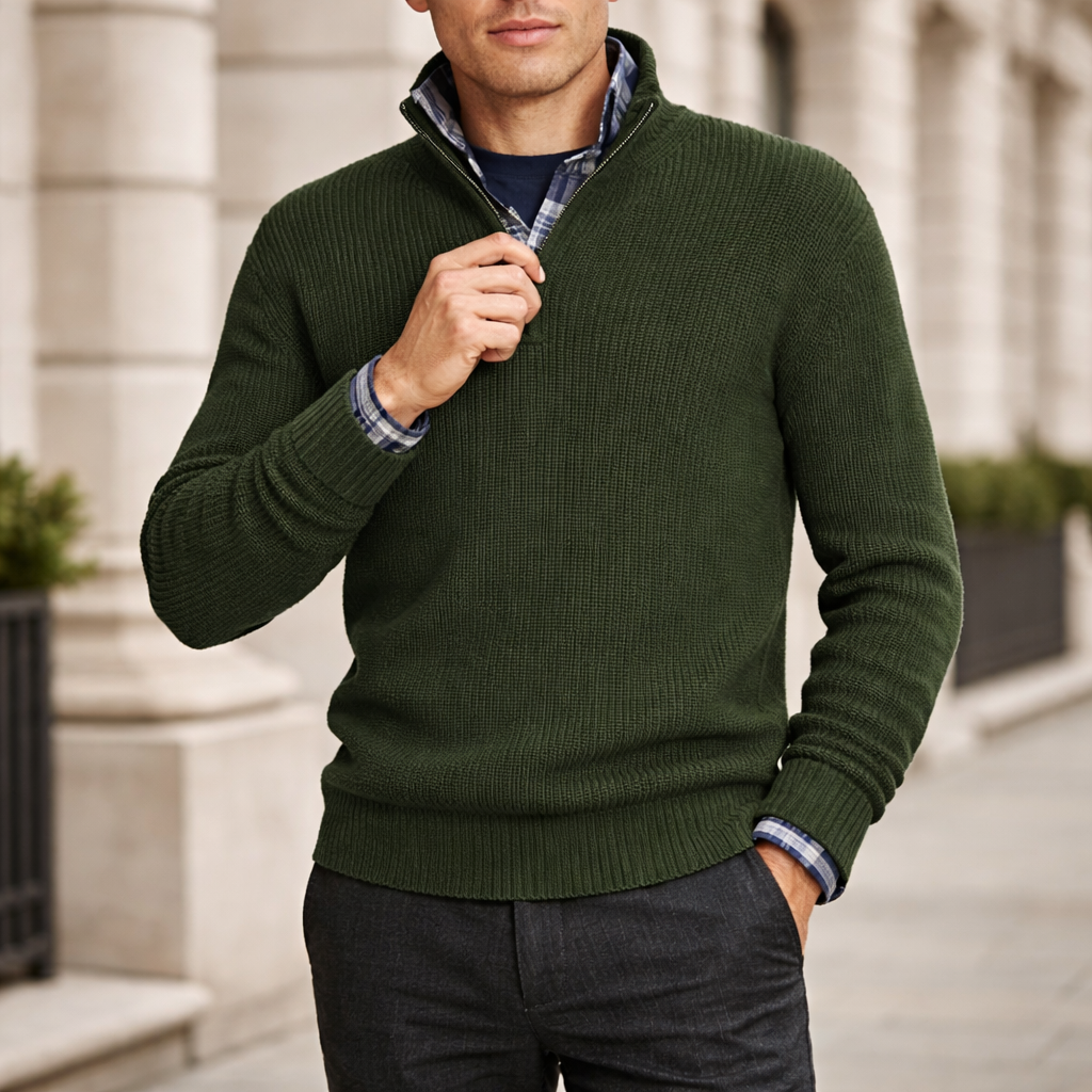 Men’s Ribbed Sweater | Quarter zip | Winter knit