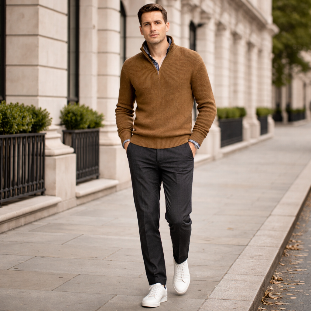 Men’s Ribbed Sweater | Quarter zip | Winter knit