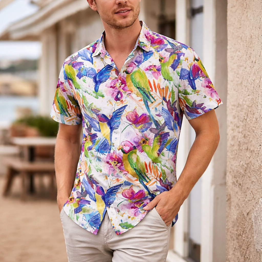 Men’s Summer Shirt | Tropical floral | Short sleeve, casual