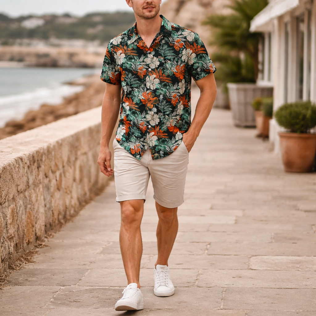 Men’s Summer Shirt | Tropical floral | Short sleeve, casual