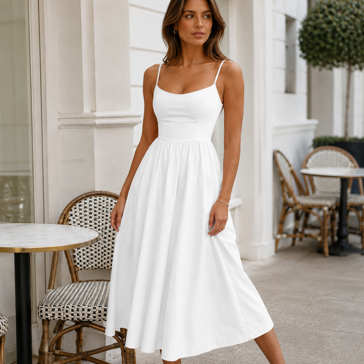 Evening Strappy Midi Dress - Elegant Women's Cocktail Dress