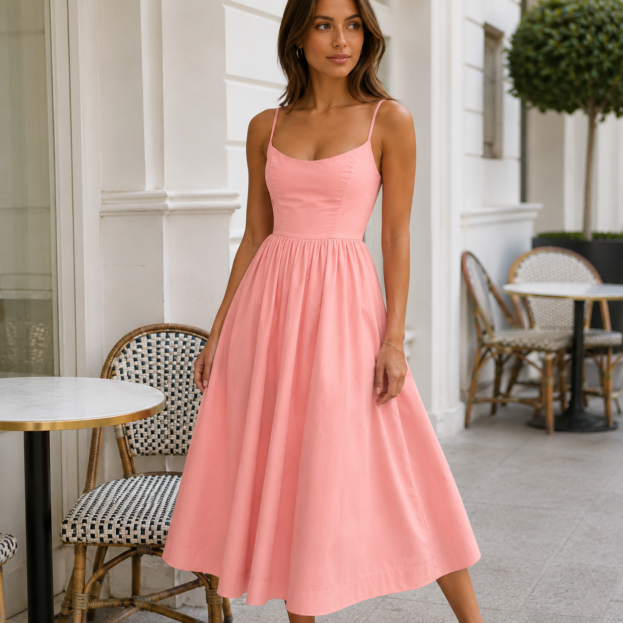 Evening Strappy Midi Dress - Elegant Women's Cocktail Dress