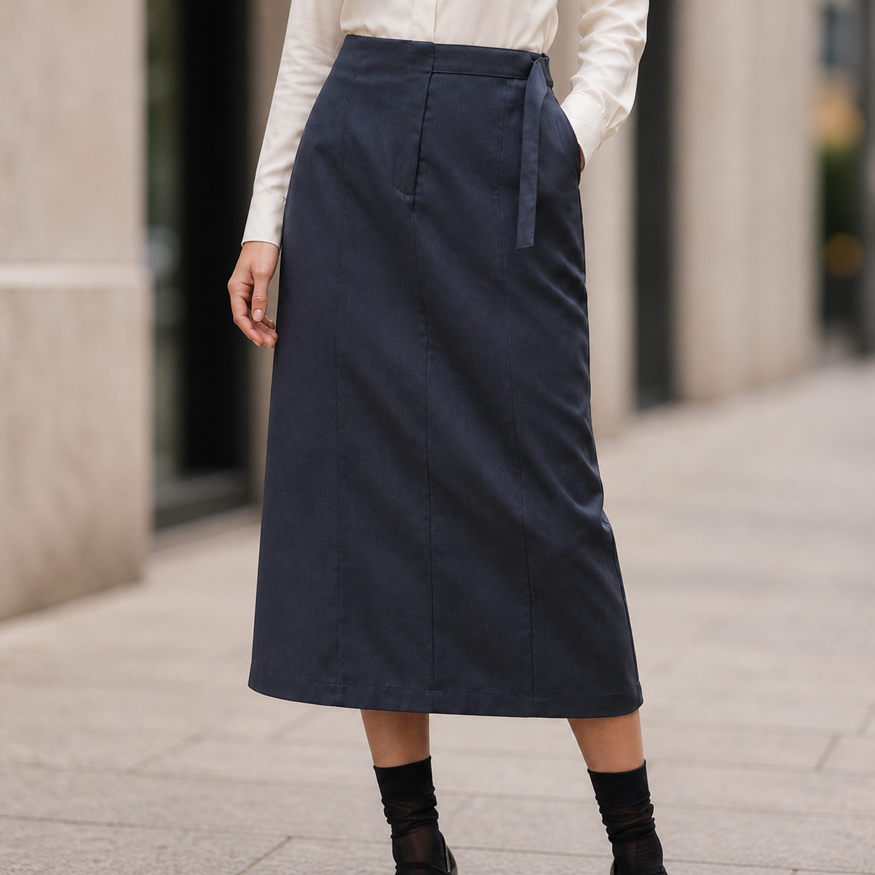 Women's Midi Skirt | Adjustable Waist | Dark Gray