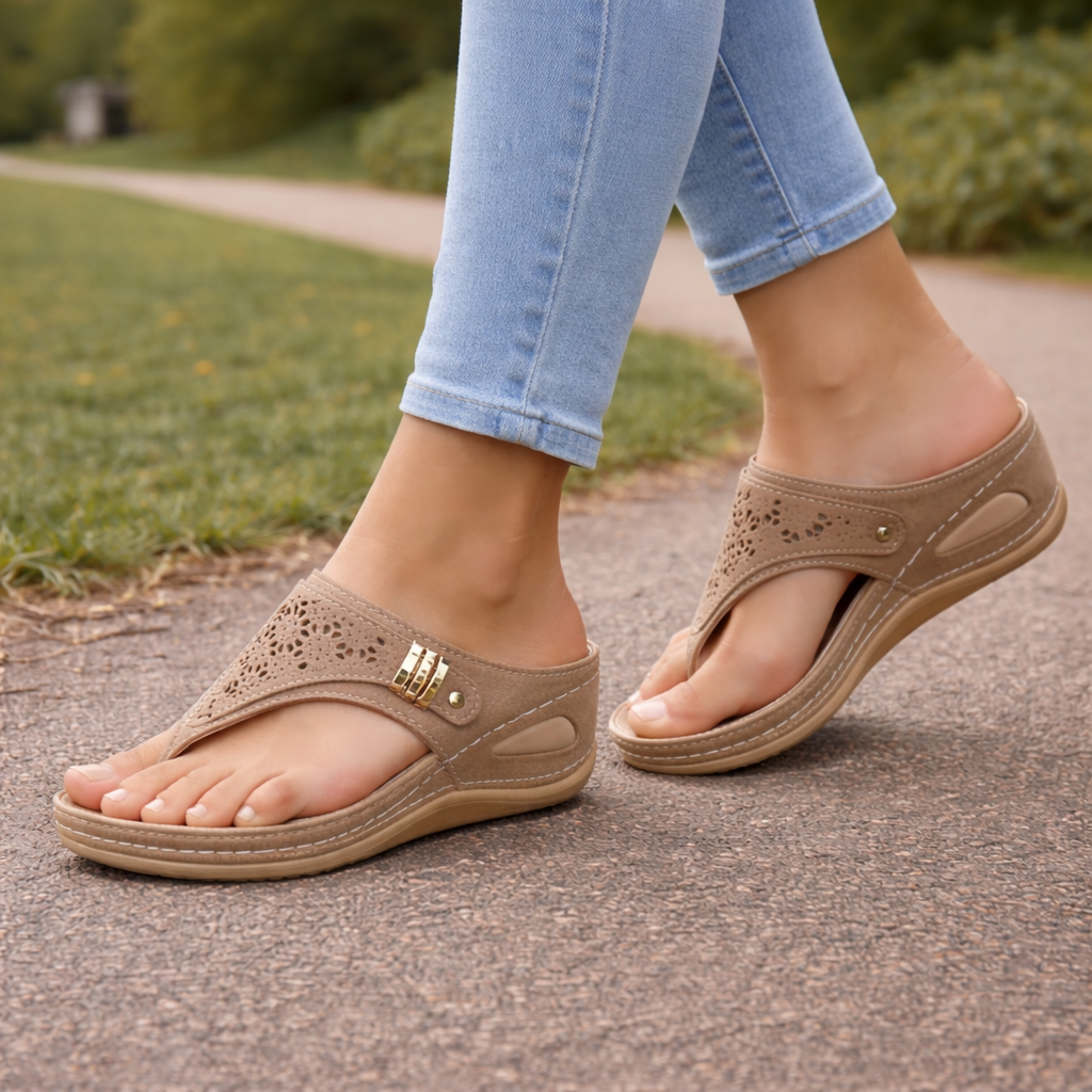 Women's Wedge Sandals Thong Comfortable Contoured Footbed