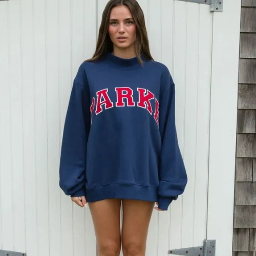 Women's Varsity Sweatshirts | Oversized Crewneck & Hoodie | Chenille Lettering
