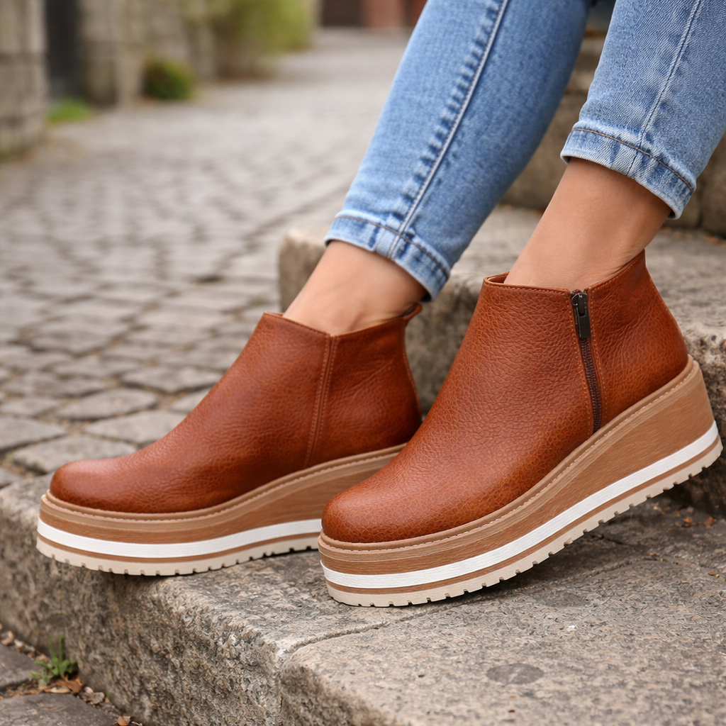 Women's Ankle Boots | Platform Wedge | Side Zip, Faux Leather
