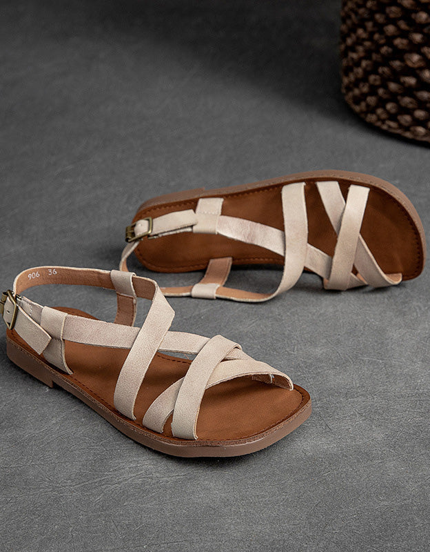 Cushioned Leather Sandals | Women's, Breathable Lining | Green, Beige, Brown