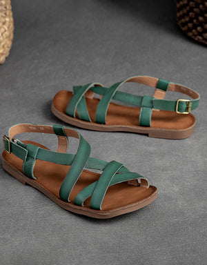 Cushioned Leather Sandals | Women's, Breathable Lining | Green, Beige, Brown