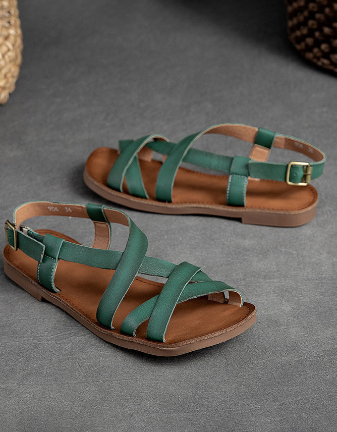 Cushioned Leather Sandals | Women's, Breathable Lining | Green, Beige, Brown