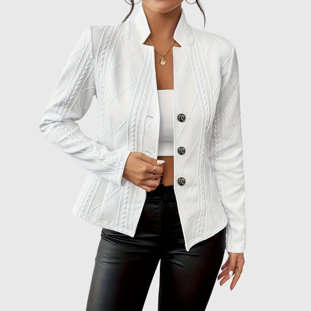 Women blazer tailored fit crew neck in white lightweight design