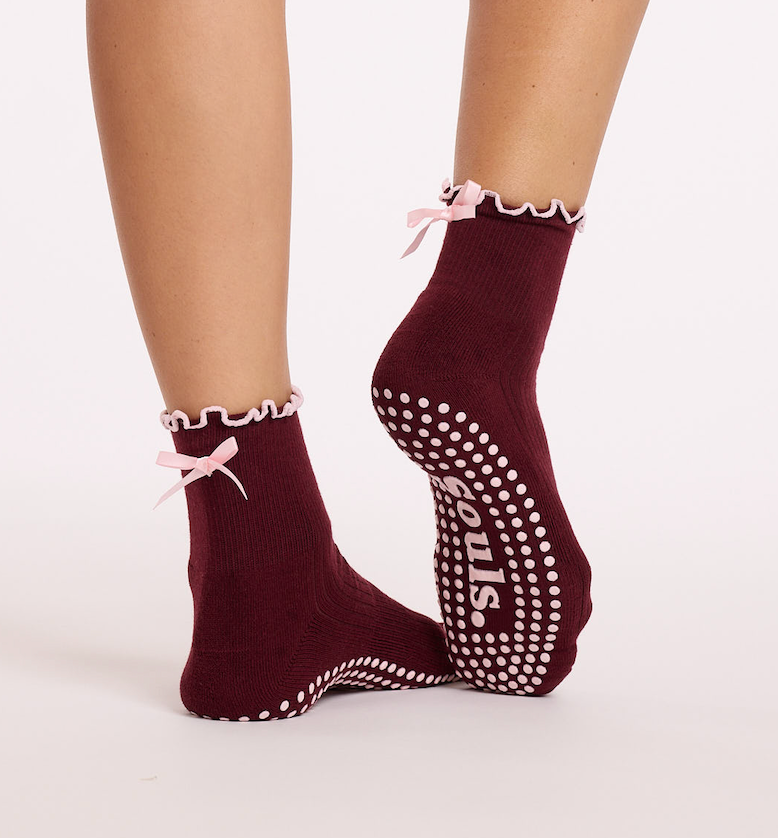 Pilates Socks | Ballet Style, Grip Socks | Burgundy, Yoga Use