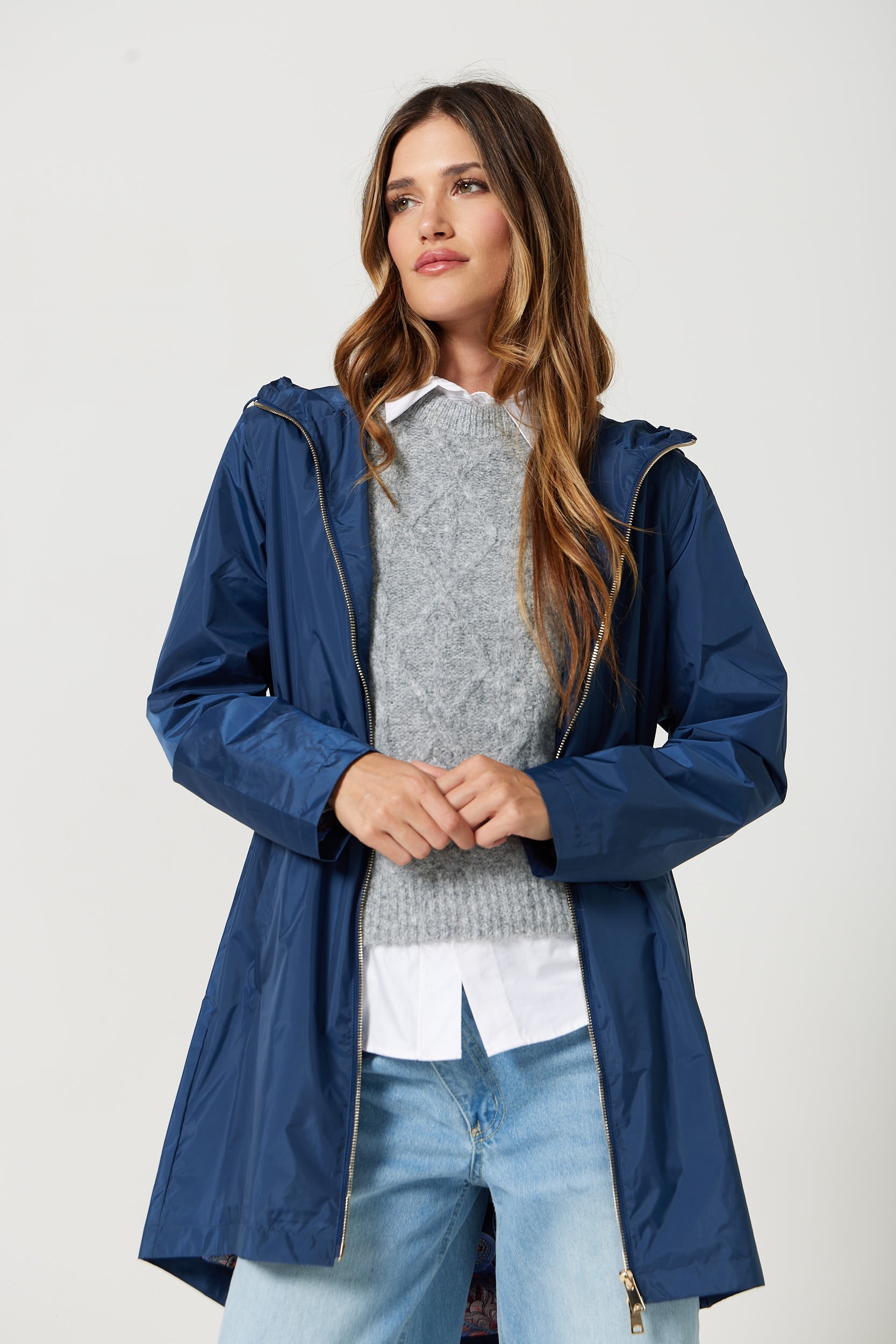 Women's Raincoat | Mid-Thigh, Adjustable Hood, Blue