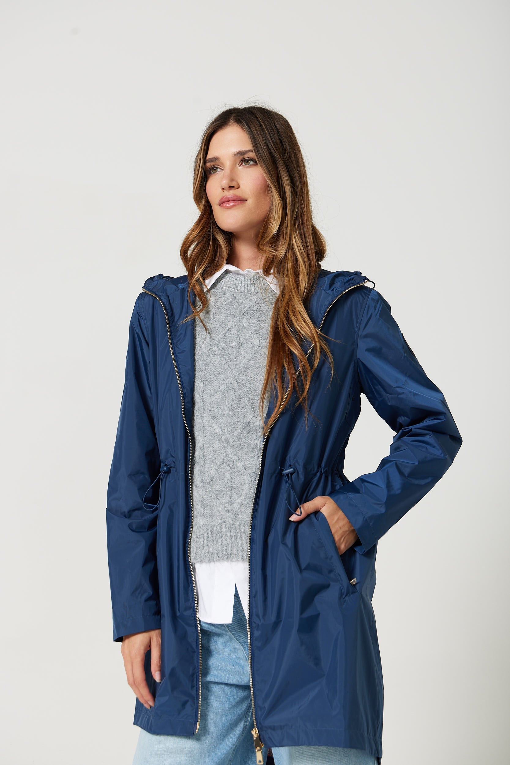 Women's Raincoat | Mid-Thigh, Adjustable Hood, Blue