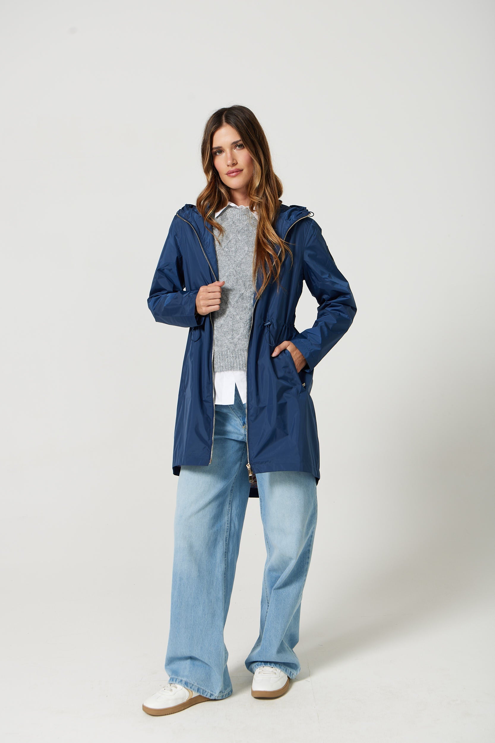 Women's Raincoat | Mid-Thigh, Adjustable Hood, Blue
