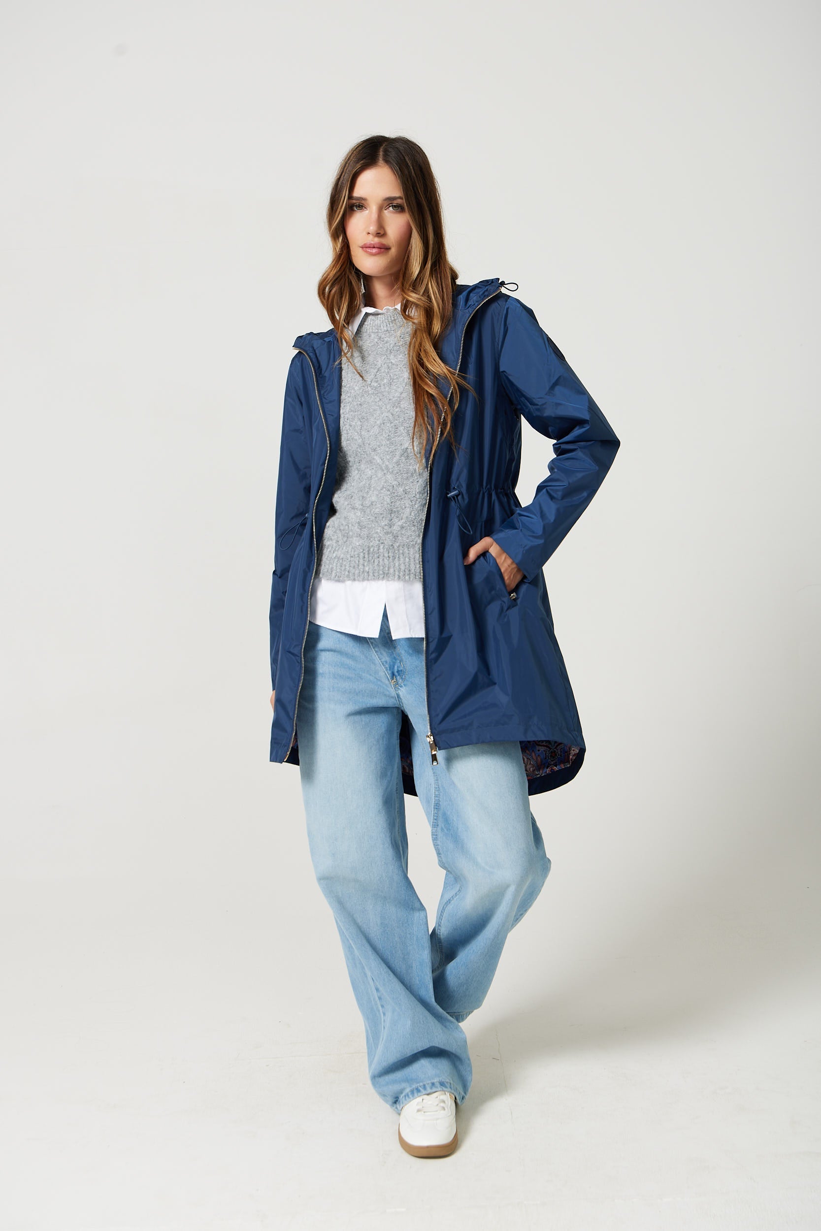 Women's Raincoat | Mid-Thigh, Adjustable Hood, Blue