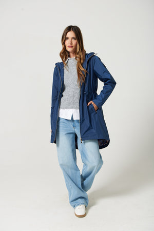 Women's Raincoat | Mid-Thigh, Adjustable Hood, Blue