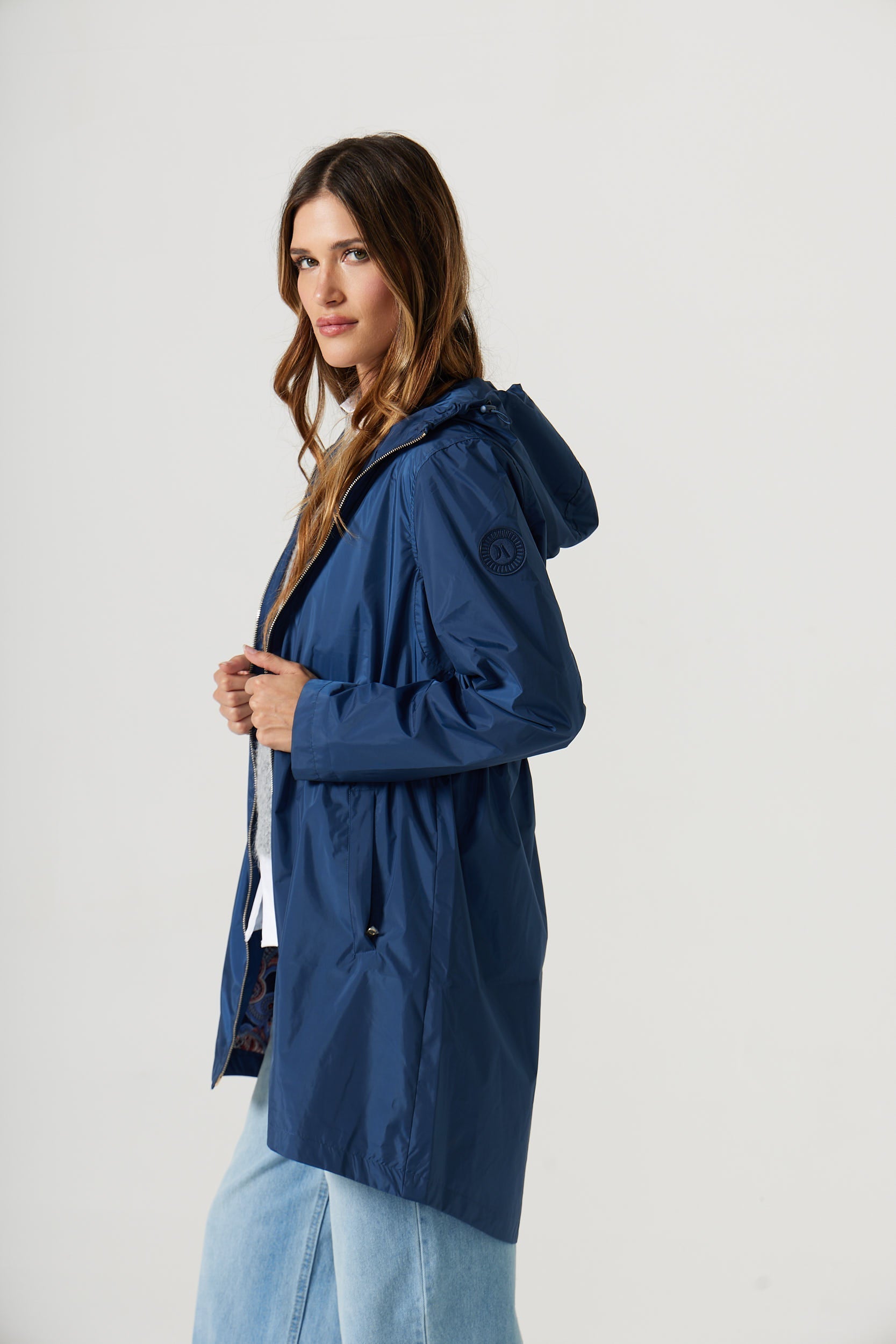 Women's Raincoat | Mid-Thigh, Adjustable Hood, Blue