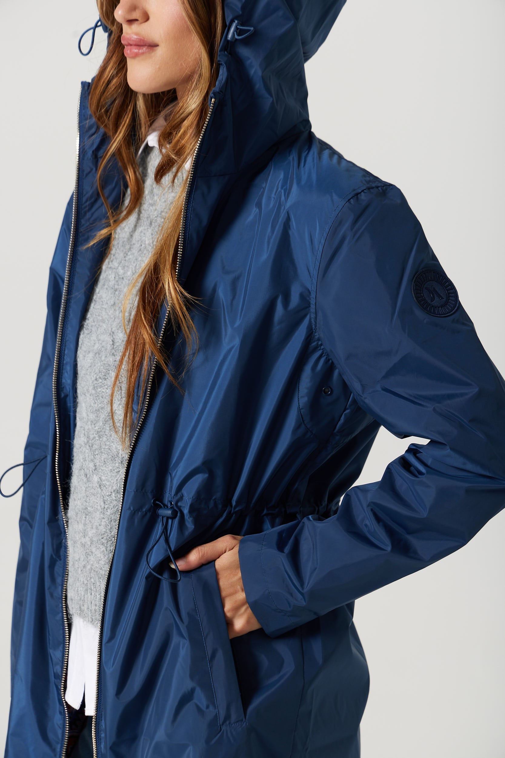 Women's Raincoat | Mid-Thigh, Adjustable Hood, Blue