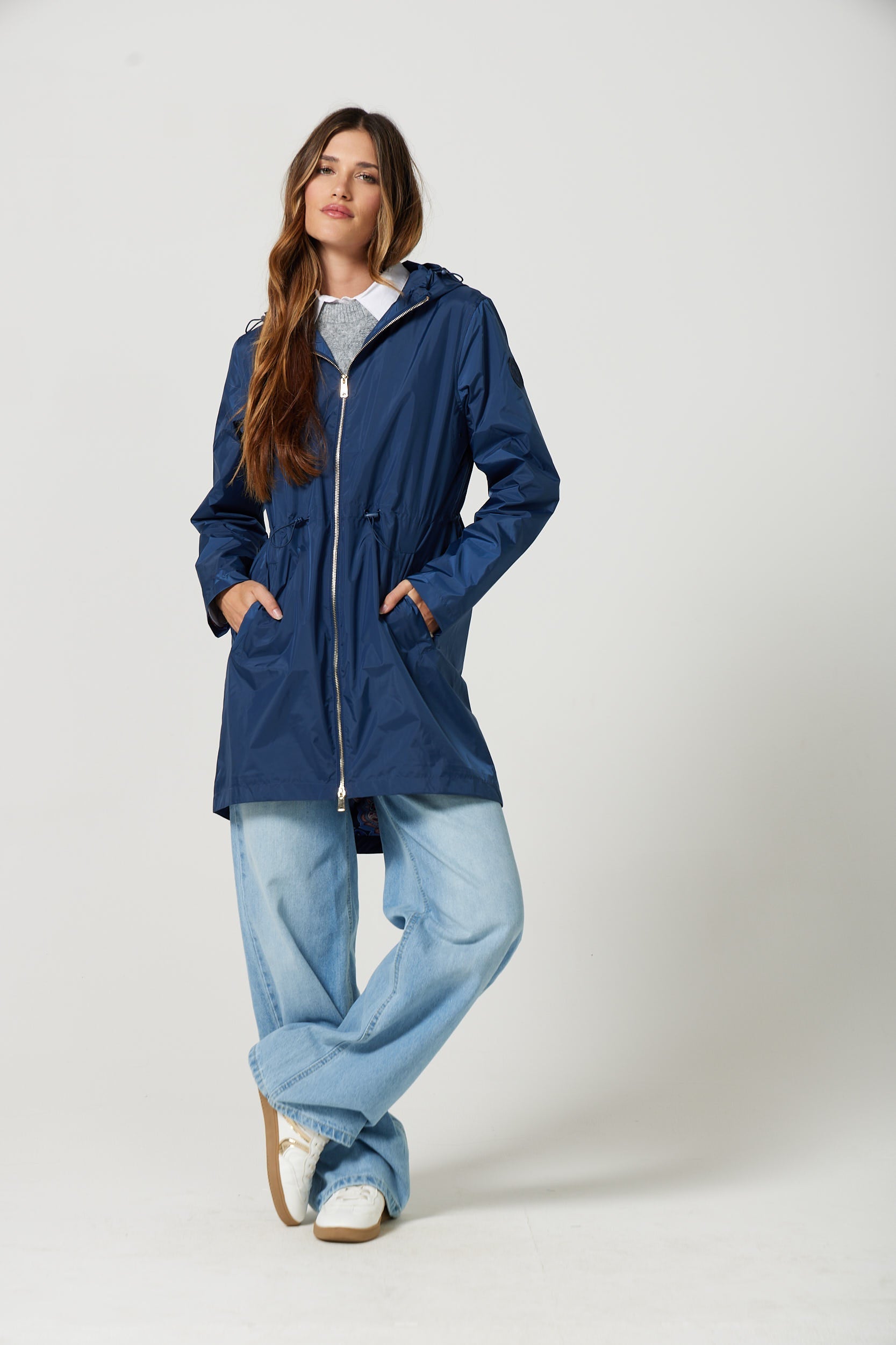 Women's Raincoat | Mid-Thigh, Adjustable Hood, Blue