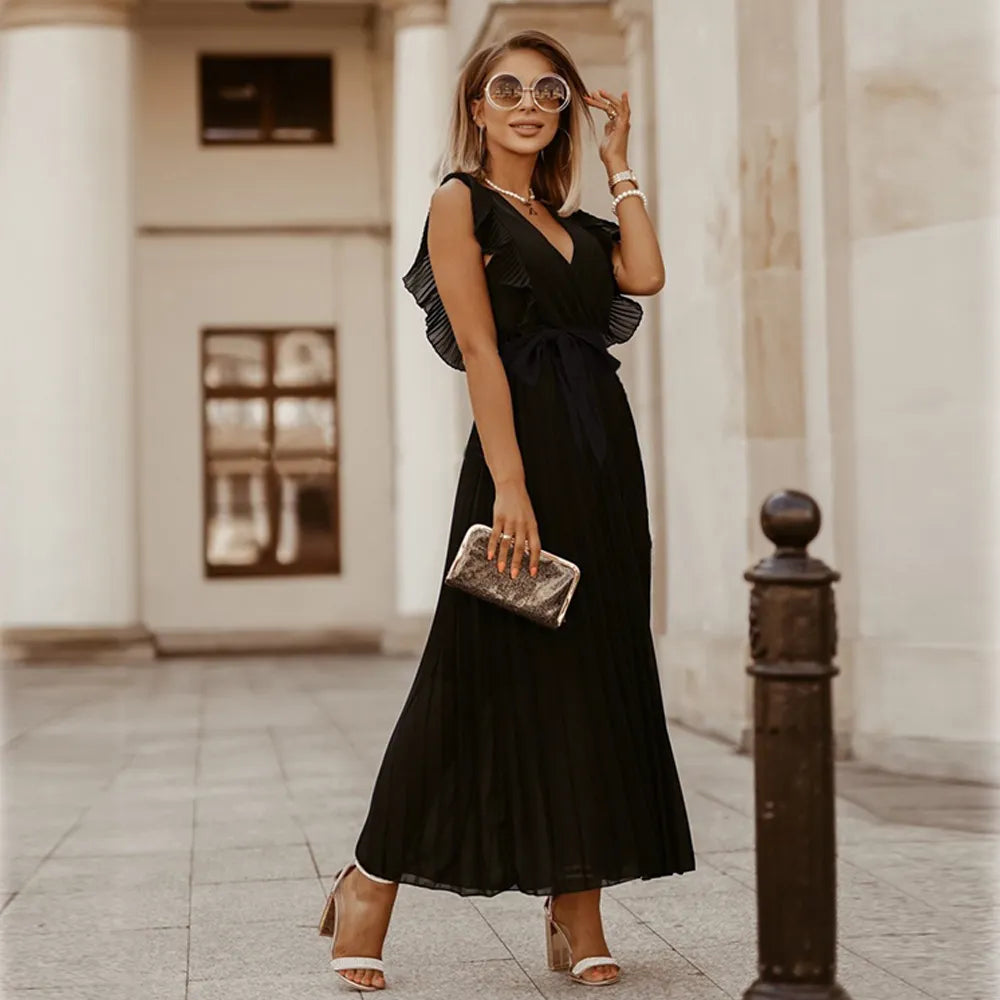 Maxi Dress | V Neck Evening Dress, Ruffle Detail | Women's Formal