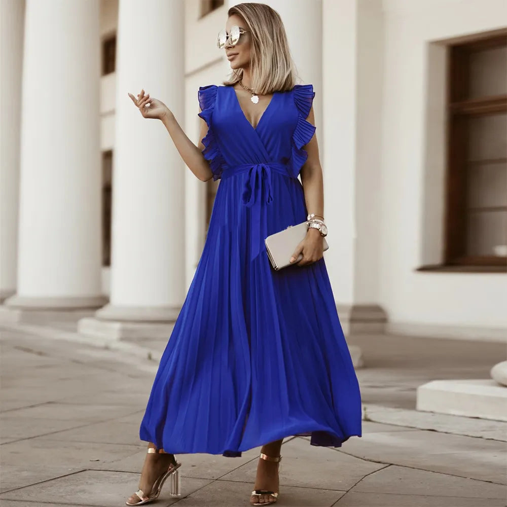 Maxi Dress | V Neck Evening Dress, Ruffle Detail | Women's Formal