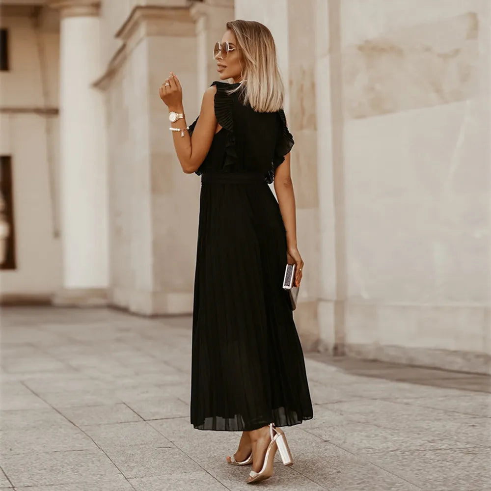 Maxi Dress | V Neck Evening Dress, Ruffle Detail | Women's Formal