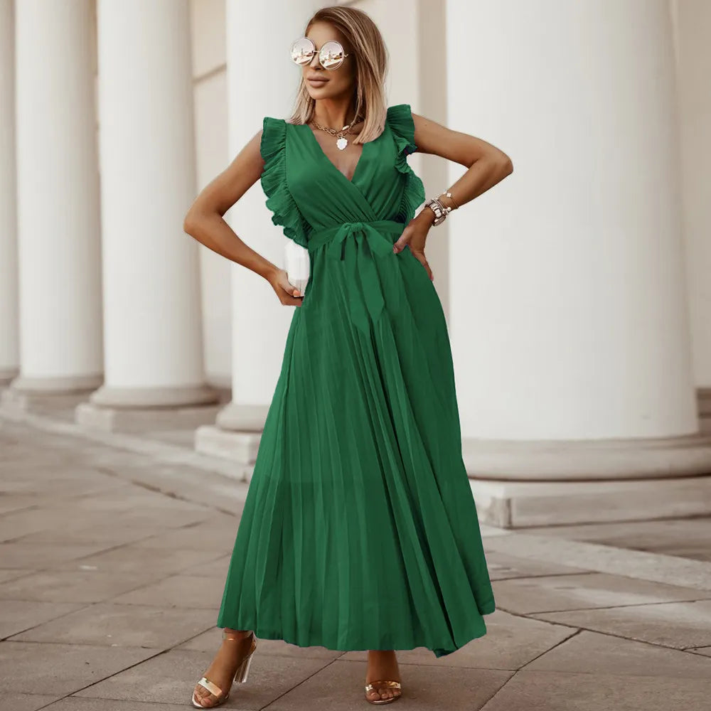 Maxi Dress | V Neck Evening Dress, Ruffle Detail | Women's Formal